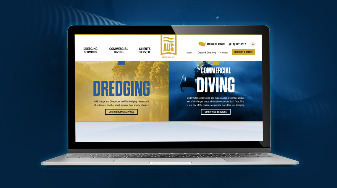 AUS Dredge Dive website on a laptop