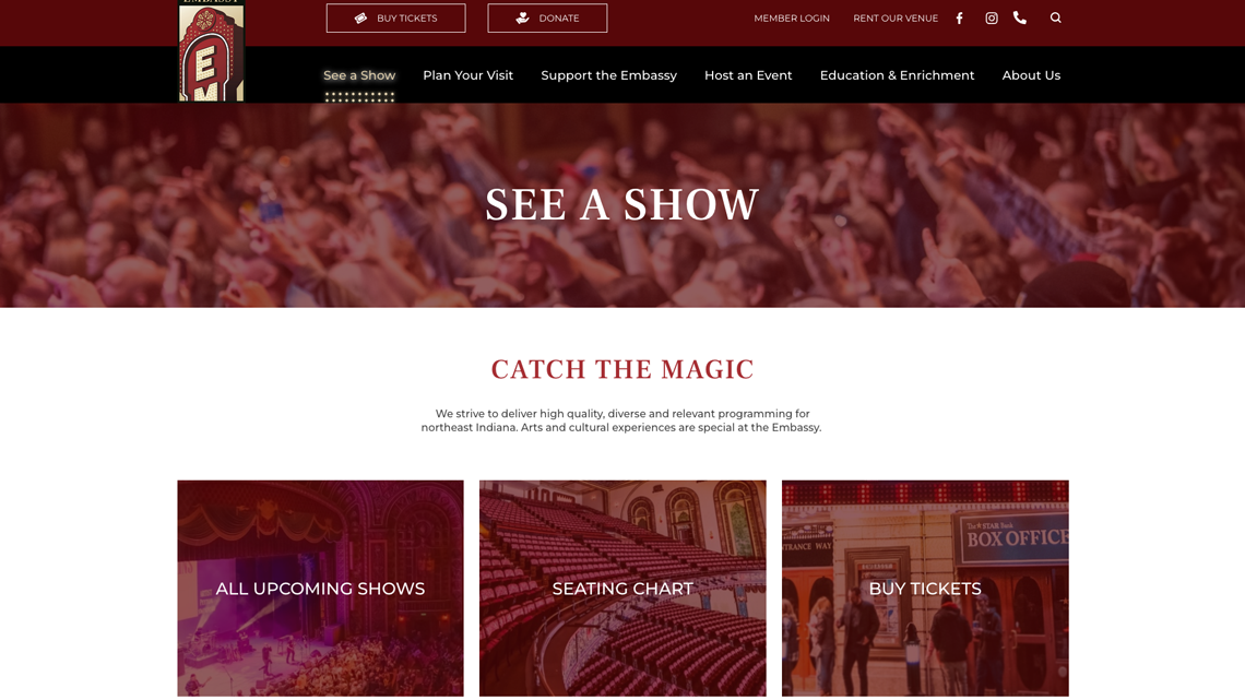 Embassy Theatre See a Show page with programming categories