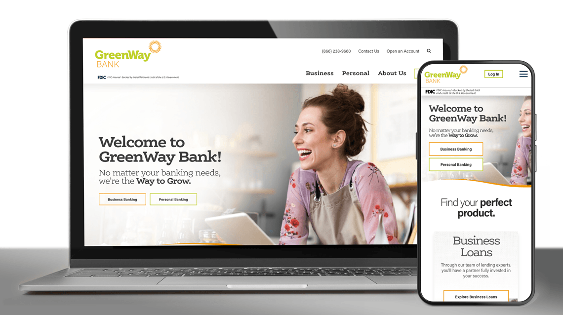GreenWay Bank website on laptop and phone