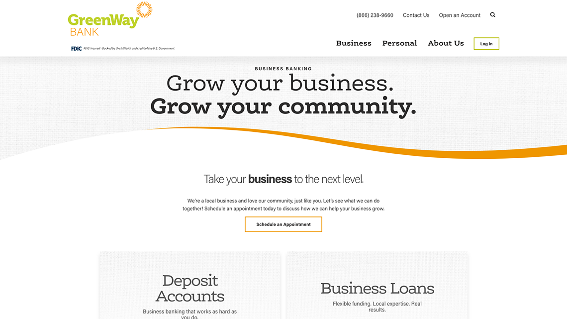 GreenWay Bank business banking page