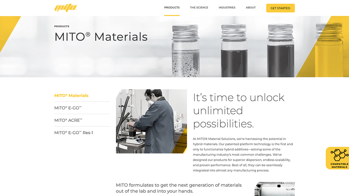 MITO Materials products page