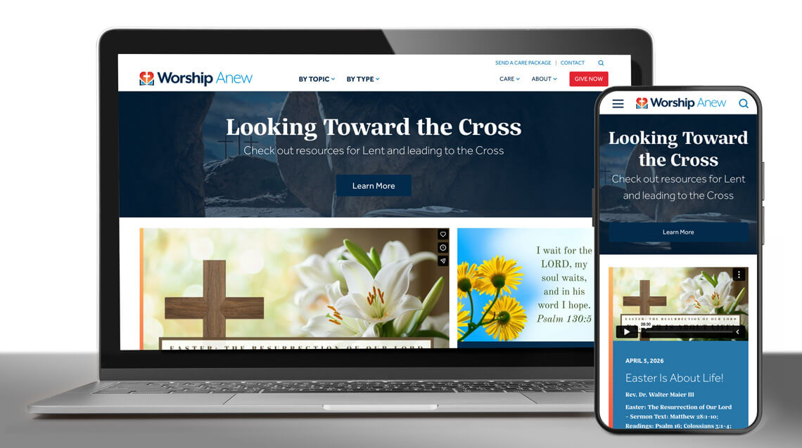 Worship Anew website on a laptop